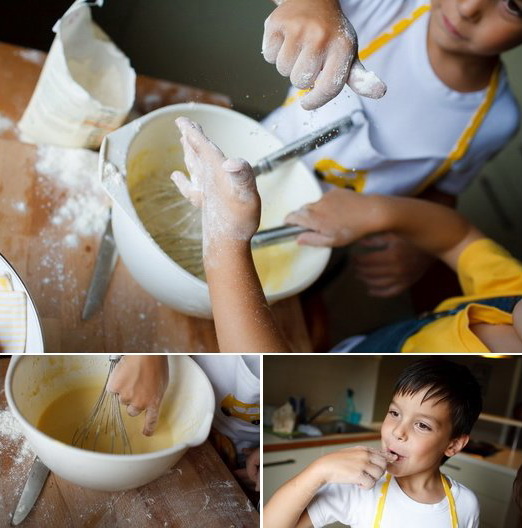 Due fratellini, il giallo e le crepes. Divertirsi in cucina.