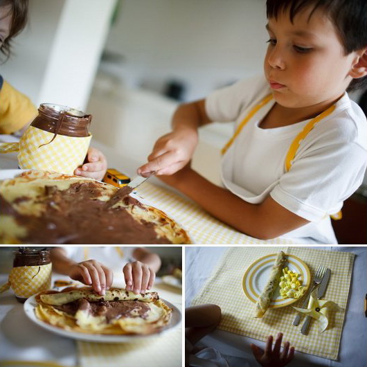 Due fratellini, il giallo e le crepes. Divertirsi in cucina.